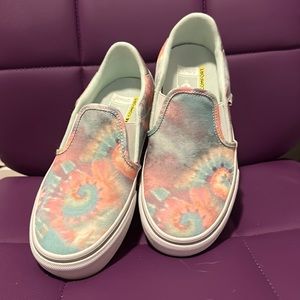 Vans Pastel Tie-Dye Slip-On Sneakers in Pink and Blue